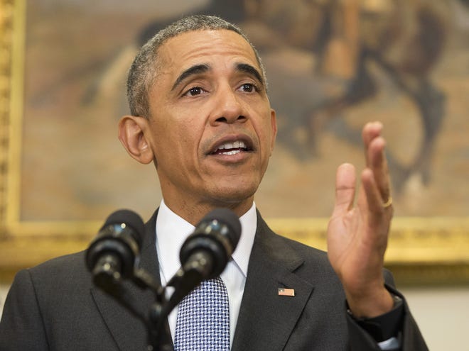 President Barack Obama speaks in the Roosevelt Room of the White House in Washington Tuesday to discuss the detention center at Guantanamo Bay, Cuba.