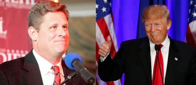State Rep. Geoff Diehl (left), of Whitman, became the first Republican state lawmaker to throw his support behind presidential candidate Donald Trump.