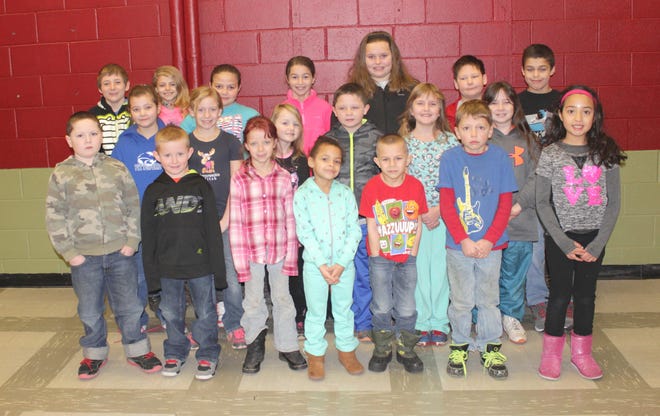 Pittsford Elementary School recently recognized its December Students of the Month. Those students include: (front row, from left) Landen Rose, Thomas Morgan, Arlene Powell, Tania Williams, Carter Haskell, Brandon Baldwin and Cami Salazar; (middle row, from left) Ryann Fox, Aubrey Jackson, Lizzie Tuberville, Jaycub Bryan, Abby Bildner and Hannah Bright; (back row, from left) Kaleb Risk, Lakota Fuller, Tiffany Drumm, Emilee Jagielski, Elizabeth VanderPloeg, Erik Crawford and Legend Gore. Not pictured Madison Pickford. COURTESY PHOTO