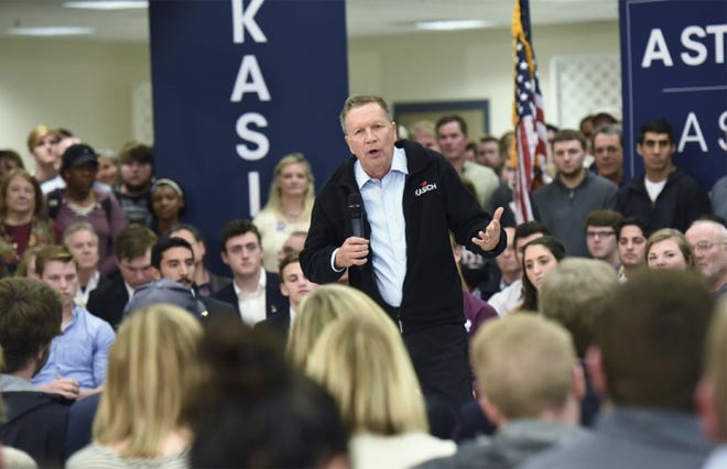 Republican presidential candidate John Kasich speaks during a town hall meeting at Kennesaw State University yesterday.