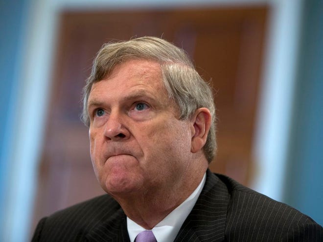 Agriculture Secretary Tom Vilsack pauses as he testifies on Capitol Hill in Washington before the House Agriculture Committee hearing on the 2015 Dietary Guidelines for Americans. The Associated Press