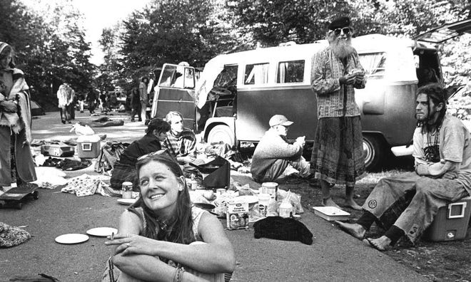 This photo from 1993 shows one of the Grateful Dead fans who was staying at Wompatuck State Park. She gave her name as Smoke and said she was from Florida.