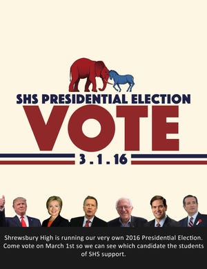 The poster created by Shrewsbury High School's Political Action Group to encourage students to vote in the primary mock election being held on Tuesday, March 1. Photo submitted by PAG