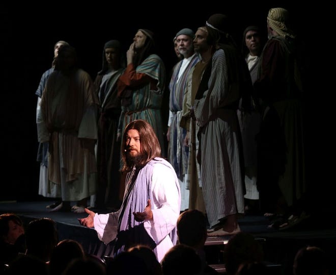 Michael Dobbs plays Jesus in a scene from the Passion Play. St. Andrews Baptist Church presented the annual Passion Play at the Marina Civic Center on April 3 last year.