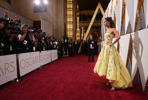 Alicia Vikander arrives at the Oscars on Sunday, Feb. 28, 2016, at the Dolby Theatre in Los Angeles. Slideshow: More red carpet photos