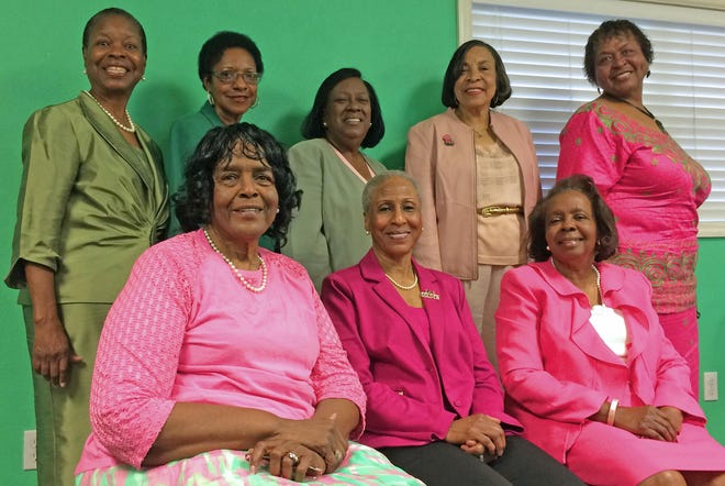 Local women who have been members of the Alpha Kappa Alpha sorority for more than 50 years include, from left: front, Christine Clark, Corene Toomer Richardson and Doretha Alexander Pratt; and back, Lonnetta Marie Gaines, Patricia Ann Grimsley, Edwina Mitchell Stanley, Jo-Ann Hughes and Barbara Evette Andrews Harvey.