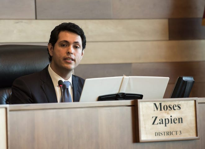 Chairman Moses Zapien gives his State of the County address at the San Joaquin County Board of Supervisors meeting on Feb. 23. CRAIG SANDERS/FOR THE RECORD