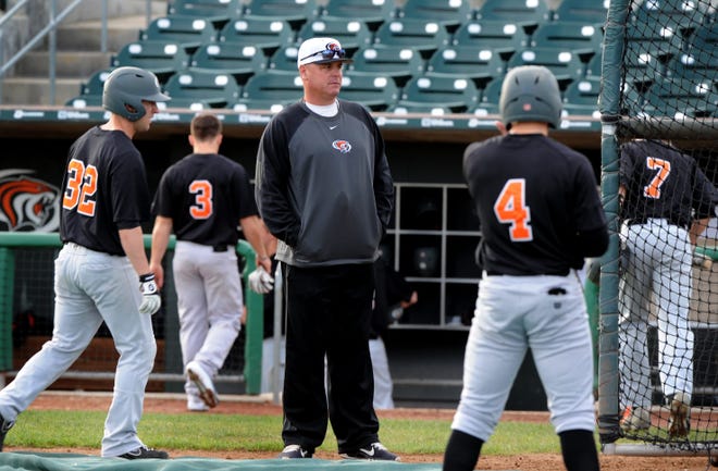 Ed Sprague Jr., center, watches his team during practice last season at Klein Family Field. The Stockton resident now is working as a roving instructor with the Oakland A's farm system. CALIXTRO ROMIAS/RECORD FILE