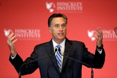 Former Republican presidential candidate Mitt Romney weighs in on the Republican presidential race during a speech at the University of Utah on Thursday. RICK BROWNER/ASSOCIATED PRESS
