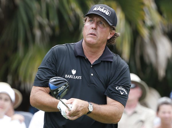 Phil Mickelson watches a shot from the 12th tee during the first round of the Cadillac Championship on Thursday in Doral, Florida. (Wilfredo Lee | Associated Press)