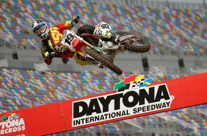 Justin Bogle gets some air while riding the course during Daytona Supercross Media Day at Daytona International Speedway on Friday. NEWS-JOURNAL/NIGEL COOK