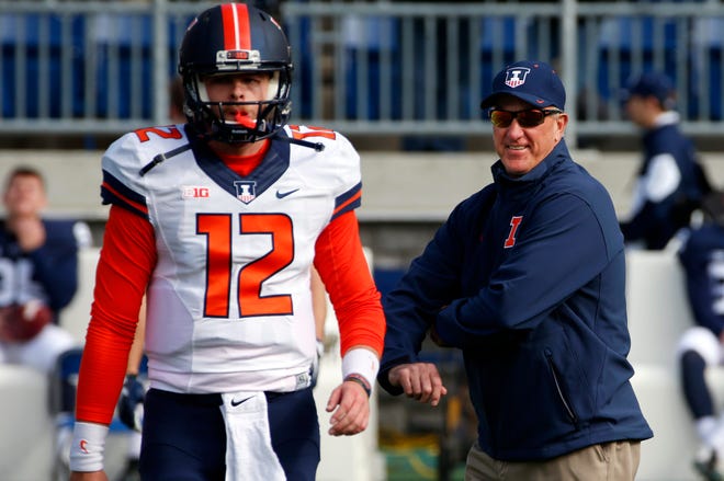 Quarterback Wes Lunt has been at Illinois less than three years, and soon the Rochester High School graduate will be playing for his third head coach after the dismissal Saturday of Bill Cubit. FILE/THE ASSOCIATED PRSS