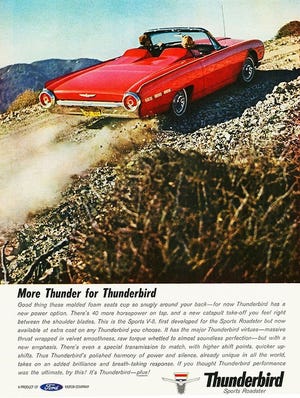 Advertisements for the beautiful 1962 Ford Thunderbird Sports Roadster, of which only 1,427 were built that year. (Ads compliments Ford Motor Company)