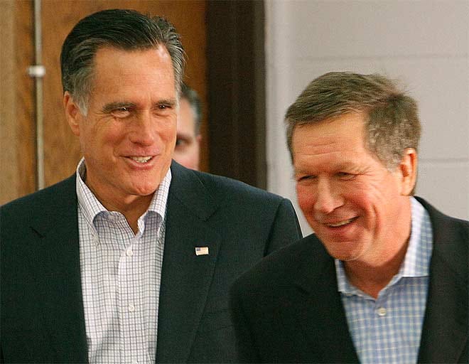 Mitt Romney, left, the 2012 GOP presidential nominee, has recorded a message for Michigan voters encouraging them to vote in today's presidential primary for Ohio Gov. John Kasich.