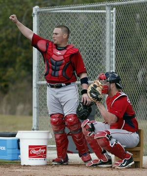 Christian Vazquez, left, saw game action for the first time in nearly a year on Tuesday. Blake Swihart is at right.