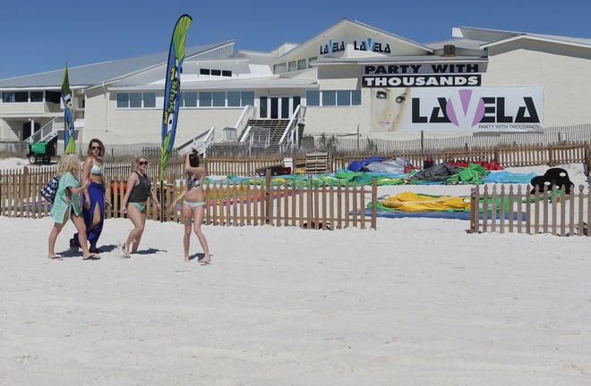 College students trickle onto the beach during the first day of the second week of spring break on Sunday, March 6, 2016, in Panama City Beach.