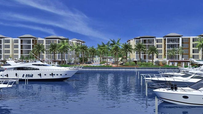 This submitted rendering shows how the completed Azure development near Donald Ross Road and the Loggerhead Marina in Palm Beach Gardens will look. Tom Frankel, of Frankel Enterprises, expects the first building will be finished in late summer 2016 and the second to be completed in late fall of 2017.
