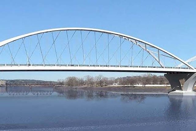 ARKANSAS HIGHWAY AND TRANSPORTATION DEPARTMENT
An artist's rendering of the proposed replacement for the Broadway Bridge connecting Little Rock and North Little Rock. 
 NORTH LITTLE ROCK TIMES FILE PHOTO
The Broadway Bridge between Little Rock and North Little Rock is seen in a 2014 file photo before a $98.4 million construction project began in 2015.