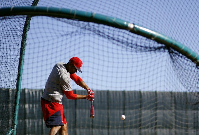 Xander Bogaerts gets in some practice in the batting cage at Fort Myers last month. AP Photo/Patrick Semansky