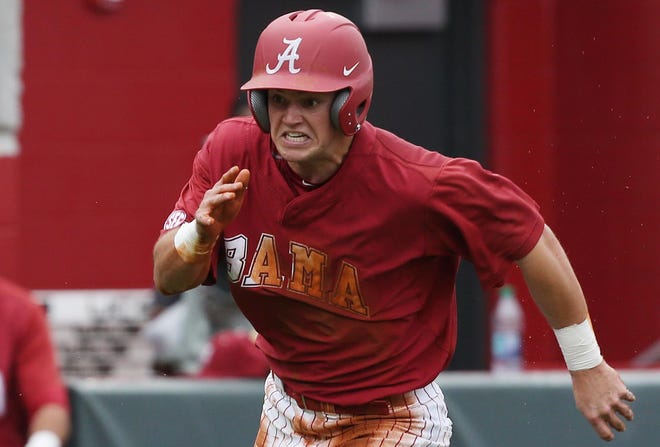 Alabama's Hunter Webb runs toward home plate during the Crimson Tide's game against Houston at Sewell-Thomas Stadium on Saturday. Staff photo/Erin Nelson