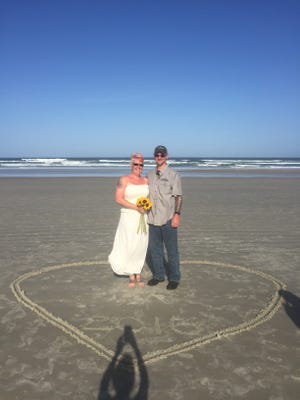 Dave and Jackie Schulz of Necedah, Wisconsin, renewed their vows in Daytona Beach with their friends. They said they "had a great time!!" ont their second honeymoon here.