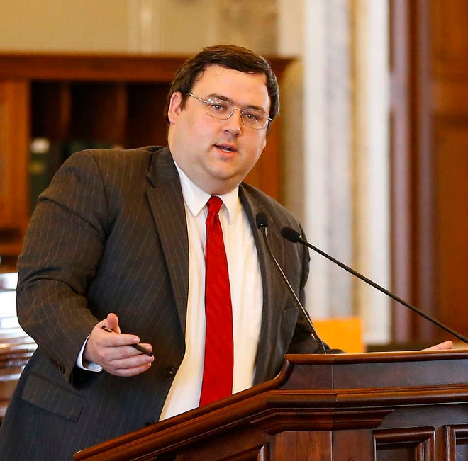 Rep. Craig McPherson speaks in favor of legislation Tuesday prohibiting Kansas public colleges and universities from denying benefits to faith-based student organizations making membership and leadership decisions based on sincerely held religious beliefs.
