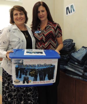 Kiwanis Club of Flagler County members started the drive on Friday and already had stacks of new and gently used jeans gathered for the students. Kiwanis Club of Flagler County Jeans Drive Chair Karen Flaherty and president Maria Lavin-Sanhudo show off the donation boxes at participating locations around Flagler County.