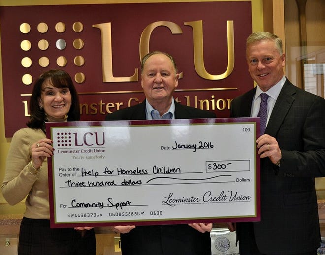 From left, LCU SVP/Human Resources Barbara Mahoney, Bradford C. Hager, a volunteer with Help for the Homeless Children, and LCU President and CEO John O’Brien.