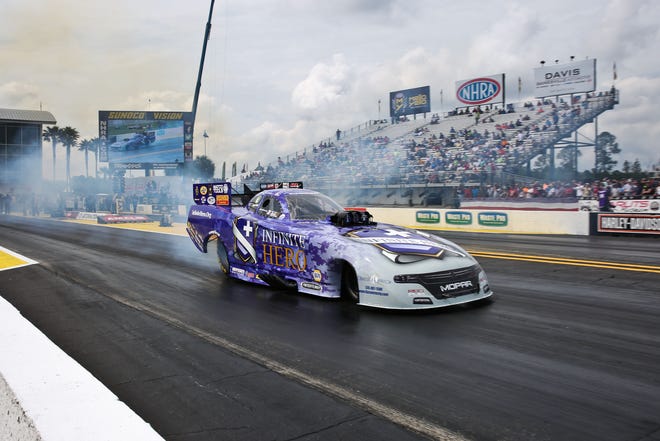 Jimmy Prock races with his Infinite Hero Dodge Charger during the 47th edition of Gatornationals at Auto-Plus Raceway on Friday, March 18, 2016. The race is the third of 24 events in the NHRA Mello Yello Drag Racing Series.