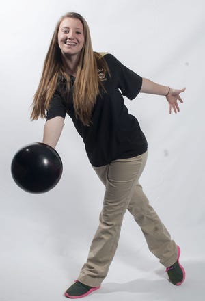 Harry S. Truman junior bowler Kelsey Hackbart poses on Sunday, April 19, 2015 at the Courier Times photo studio.