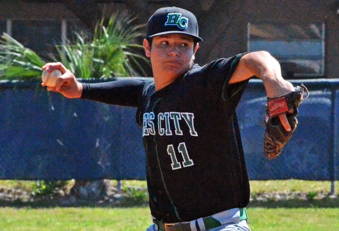 Haines City senior right-hander Edwin Serrano delivers a pitch against Winter Haven during the Terry Donley Blue Devil Classic on Tuesday at Winter Haven.