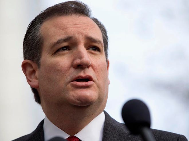 Republican presidential candidate, Sen. Ted Cruz, R-Texas speaks to the media about events in Brussels, Tuesday, March 22, 2016, near the Capitol in Washington. Cruz said he would use the "full force and fury" of the U.S. military to defeat the Islamic State group. (AP Photo/Jacquelyn Martin)