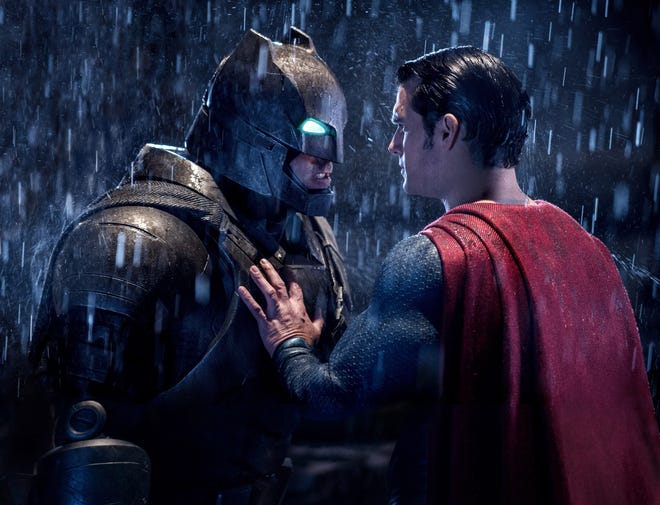 Ben Affleck, left, and Henry Cavill star in a scene from, "Batman v Superman: Dawn of Justice." Clay Enos/Warner Bros. Pictures via AP