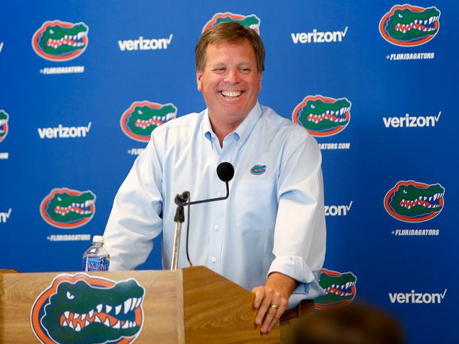 Florida Gators head football coach Jim McElwain at a recent press conference.