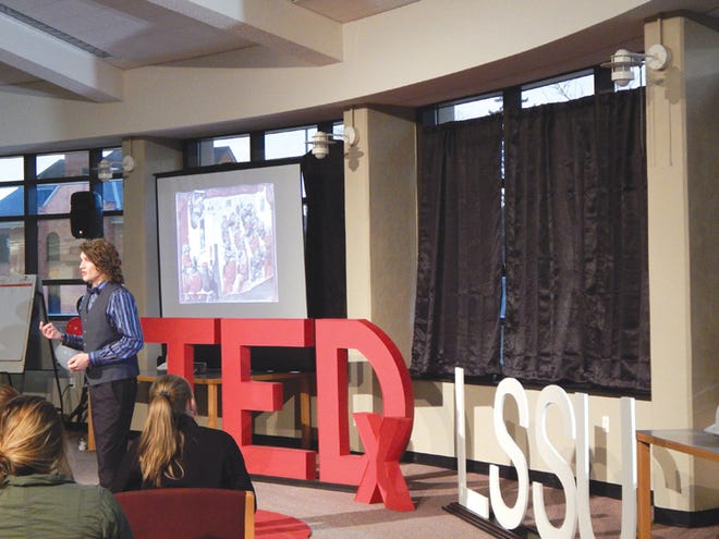 Lake Superior State University biology student Ben Deuling explored learning and academia from a student's perspective during the TEDx talk hosted on campus in Sault Ste. Marie on March 23.