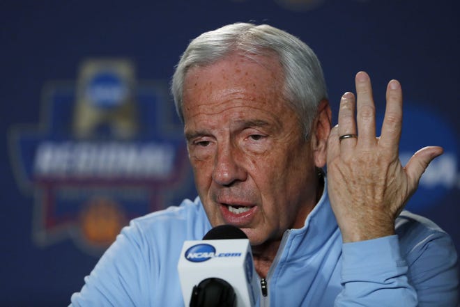 North Carolina head coach Roy Williams speaks during a college basketball news conference, Saturday, March 26, 2016, in Philadelphia. North Carolina will play Notre Dame on Sunday in the regional finals of the men's NCAA Tournament.