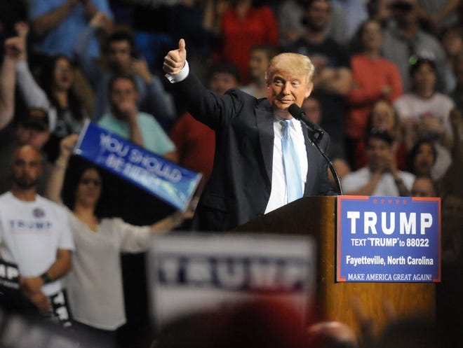 Donald Trump speaks during a rally on Wednesday at Crown Coliseum in Fayetteville, North Carolina.