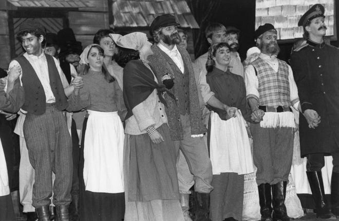The cast of 'Fiddler on the Roof' at Barnstable High School takes a bow to a standing ovation in this April 5, 1986 performance.Barnstable Patriot Files/W.B. Nickerson Cape Cod History Archives