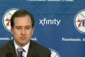 Sixers GM/president Sam Hinkie is introduced to the media in May 2013.