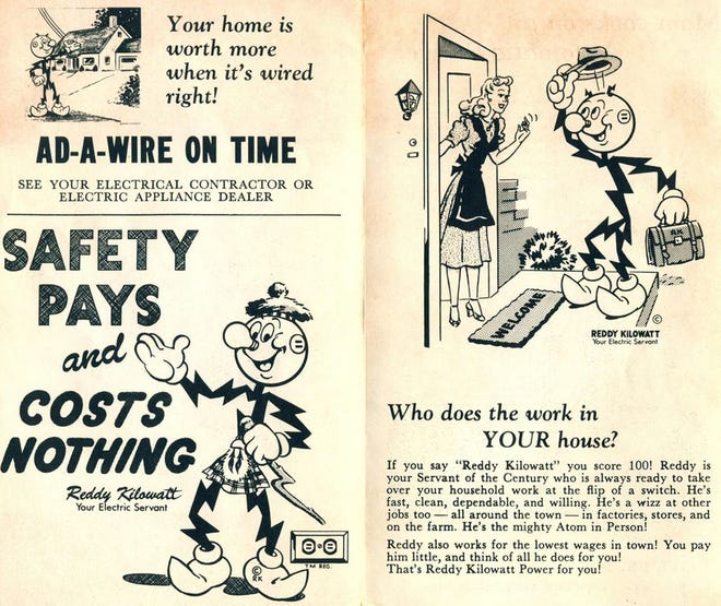 CILCO’s company mascot Reddy Kilowatt, “Your Electric Servant,” is featured in the pages from the March 1955 Cilcogram that was sent out to CILCO customers with their monthly electric bills.