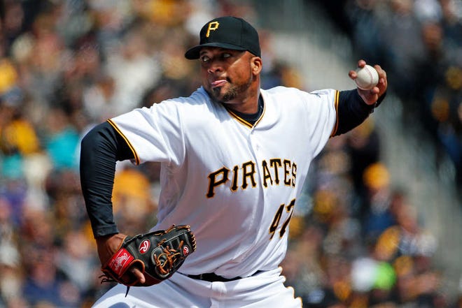 Pittsburgh Pirates starting pitcher Francisco Liriano delivers during the first inning against the St. Louis Cardinals on Sunday in Pittsburgh. (AP Photo/Gene J. Puskar)