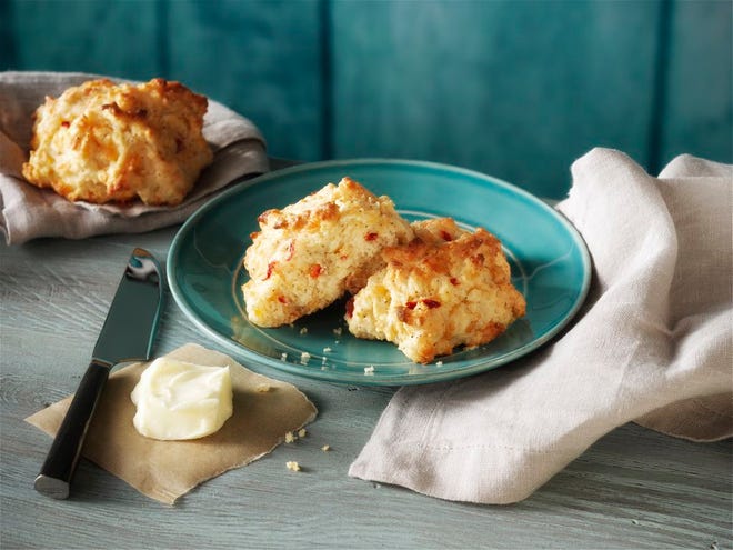 Savory Pimento Cheese Drop Biscuits are good for lunch with soup or salad, as a dinner bread, or leftover, split and filled with ham.