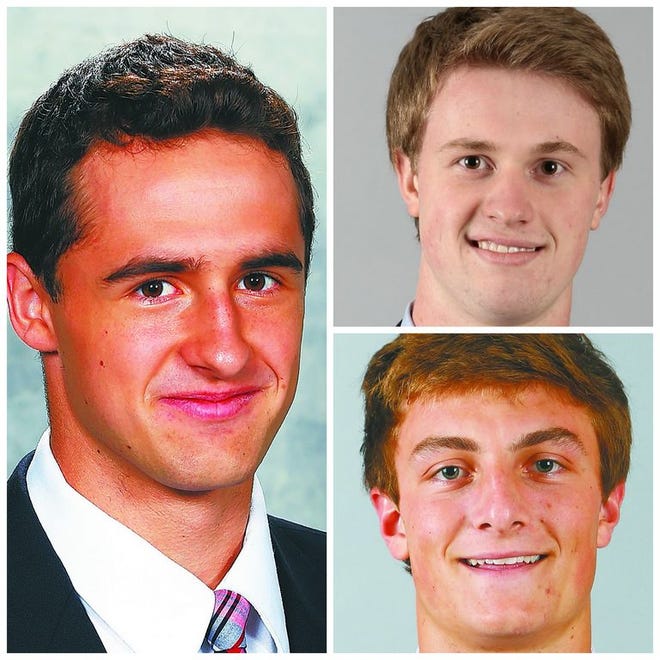 South Shore hockey players headed to the Frozen Four with Boston College: Colin White of Hanover, left; Adam Gilmour of Hanover, top right; and Chris Calnan of Norwell, bottom right.