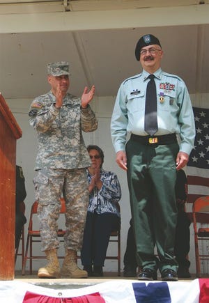 In this file photo, Specialist Tony Hixon is awarded a Purple Heart at the 2015 Armed Forces Day.
