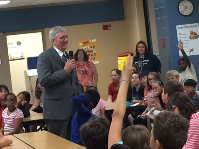 “It’s not too early to start thinking about what you want to do in the future,” U.S. Congressman Daniel Webster tells students at Minneola Elementary Charter School.