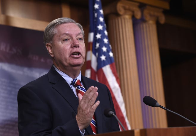 In this Jan. 21, 2016 file photo, Sen. Lindsey Graham, R-S.C., a former Republican presidential candidate, answers questions about his opinions on the presidential candidates, during a news conference on Capitol Hill in Washington. (Susan Walsh/Associated Press/File)