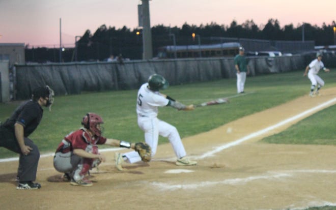 Emerson Cheney connects in the third inning.