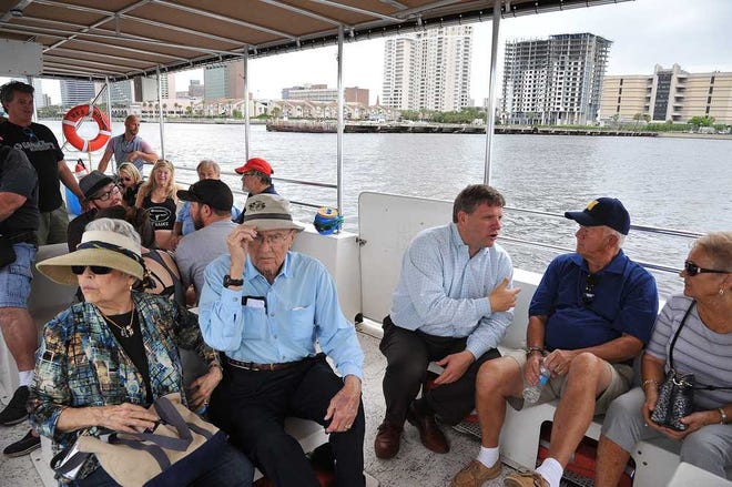 After the boat drop Tuesday, the St. Johns River Taxi passes close to the site where the USS Adams would be moored.