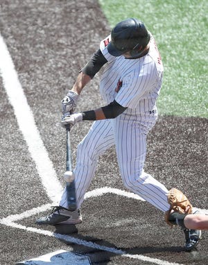 Texas Tech's Michael Davis hits a foul ball during the Red Raiders' 6-5 victory against Kansas State on Sunday, April 3, 2016, at Dan Law Field at Rip Griffin Park in Lubbock, Texas. (Brad Tollefson/A-J Media)