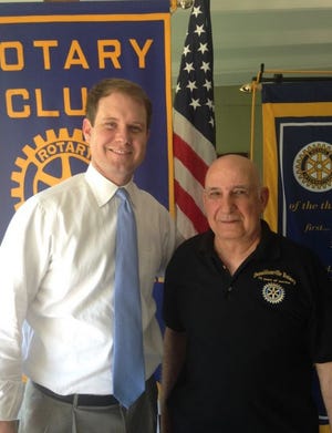 L to R: Rotarians Ben Glueck, Donaldsonville club president, and C. J. Bellina.